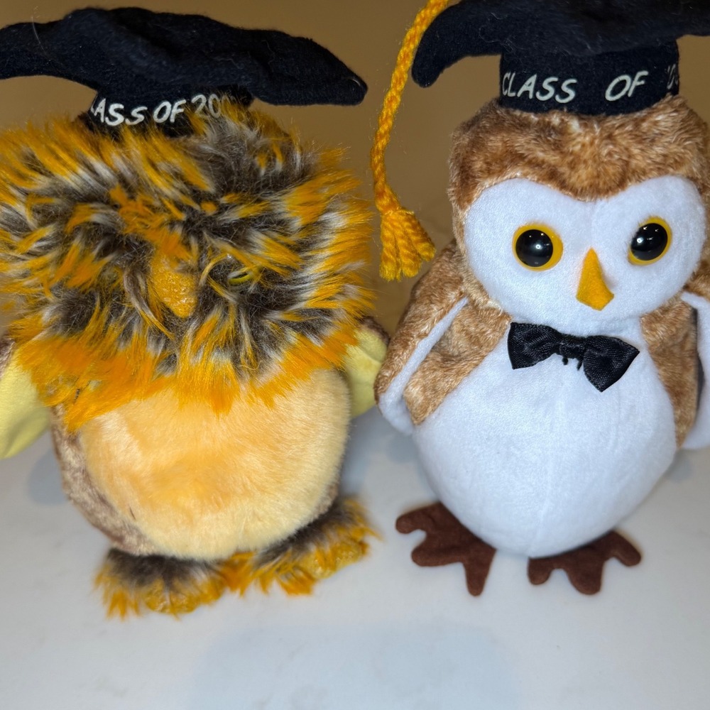 Ty Beanie Babies Graduation‎ Owl Set Wisest 2000 & Smartest 2002 Retired Plush